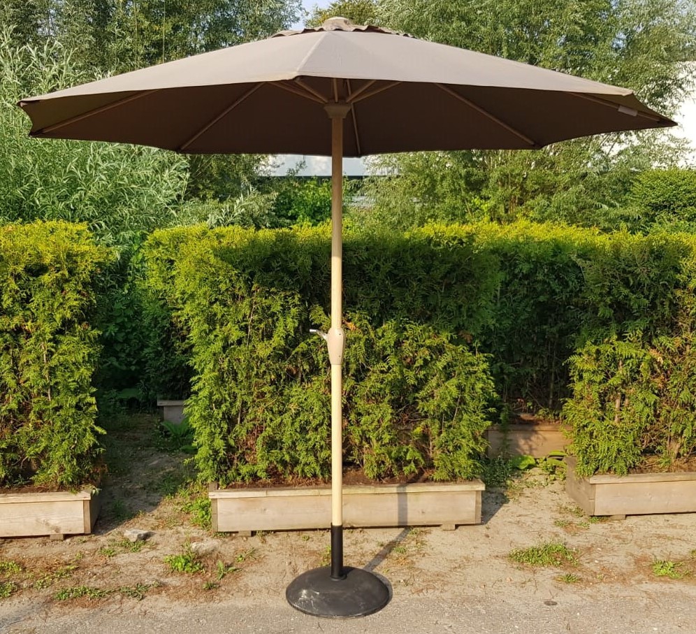 Parasol taupe met voet 3mtr